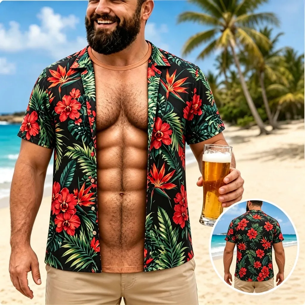 Vintage Hawaiian Floral Shirt - Nouvelle chemise hawaïenne pour hommes, à
