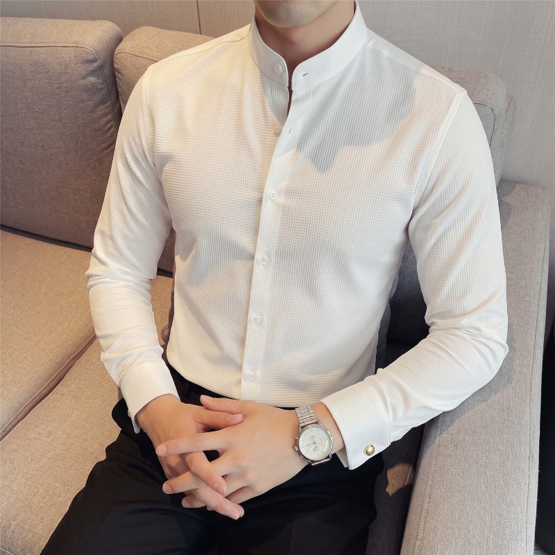 Chemise à manches longues pour - Mandarin Collar Formal Shirt Slim Fit avis et prix