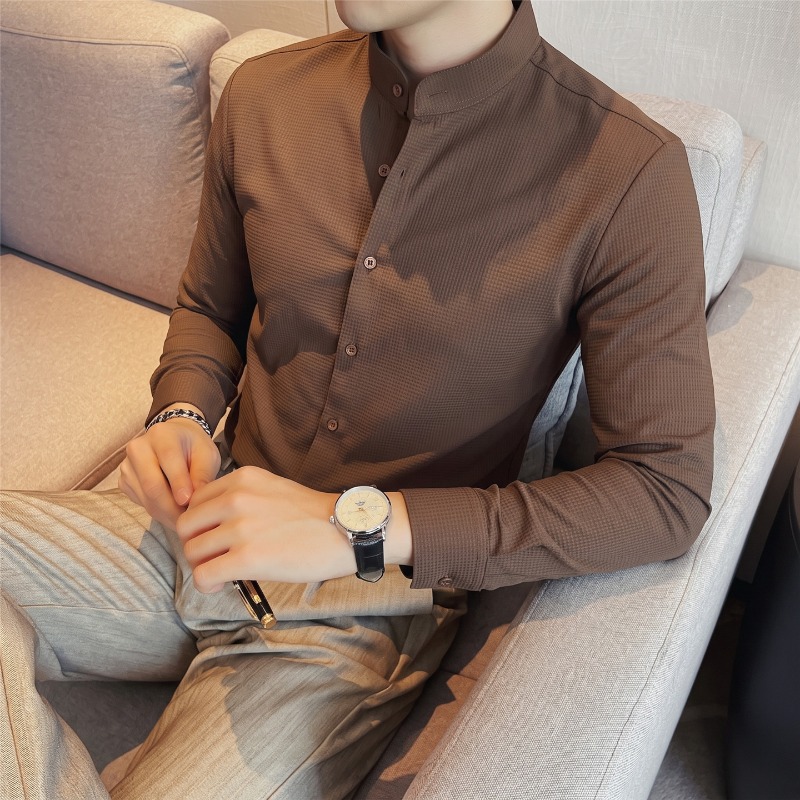 Chemise à manches longues pour - Mandarin Collar Formal Shirt Slim Fit avis et prix