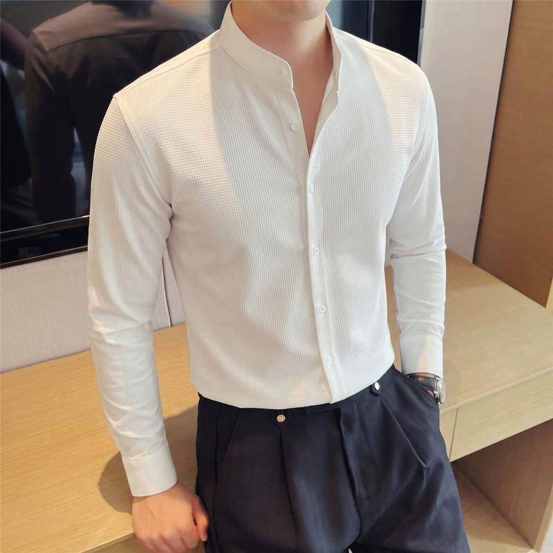 Chemise à manches longues pour - Mandarin Collar Formal Shirt Slim Fit avis et prix