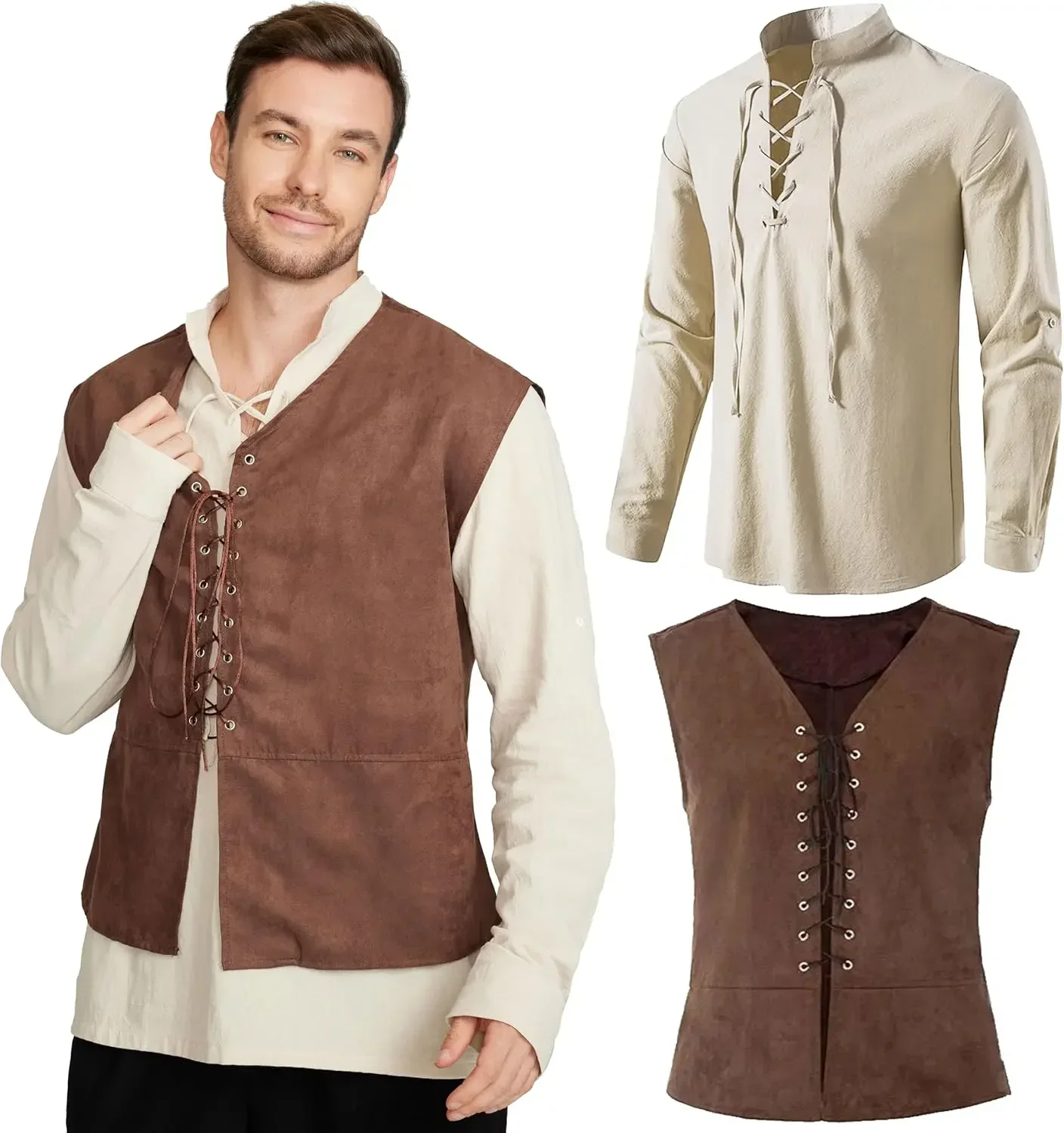 Ensemble 2 pièces : Gilet de p - Medieval Gothic Lace Up Pirate Shirt avis et prix