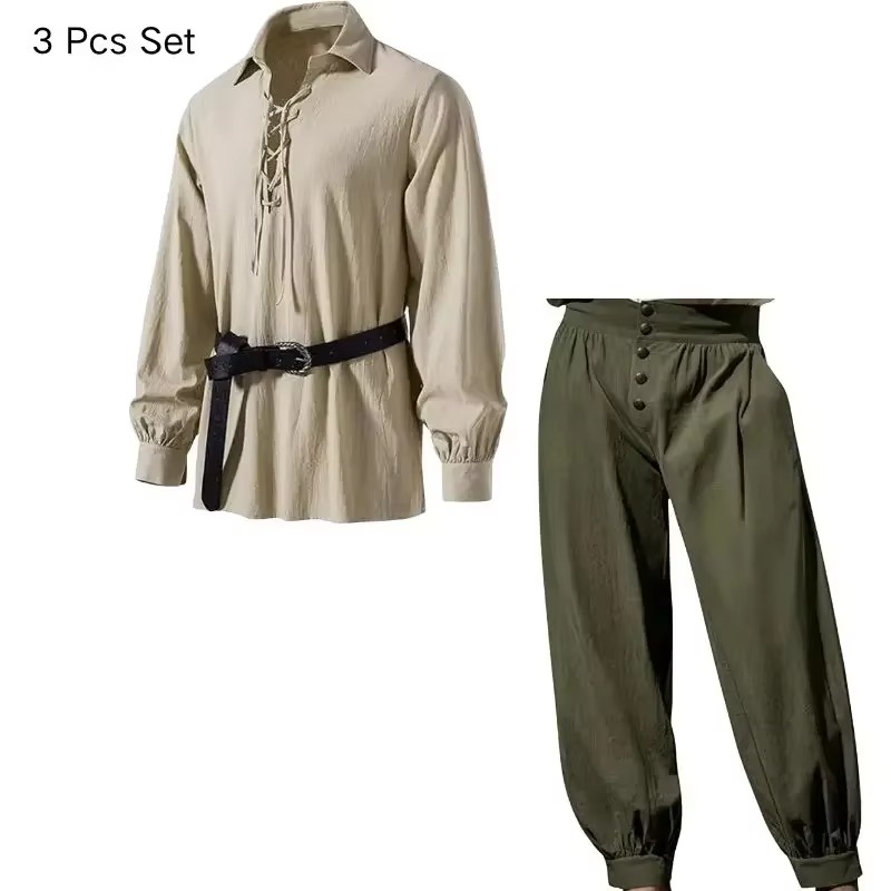 Ensemble de 3 pièces pour homm - Medieval Gothic Lace Up Pirate Shirt avis et prix